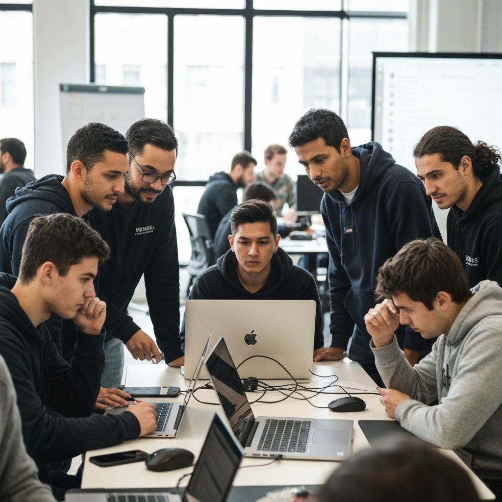 Mentors helping participants with technical challenges