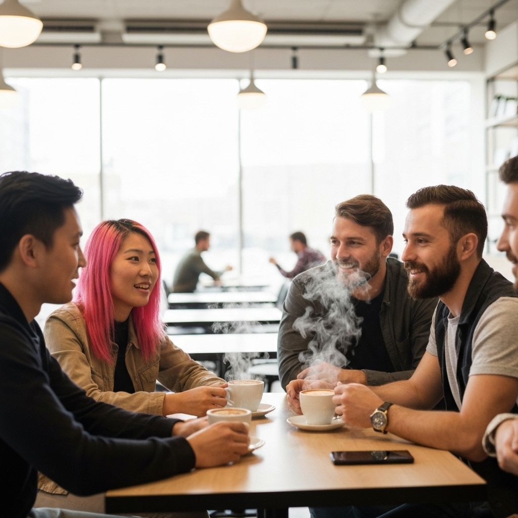 Community members enjoying casual conversations over coffee