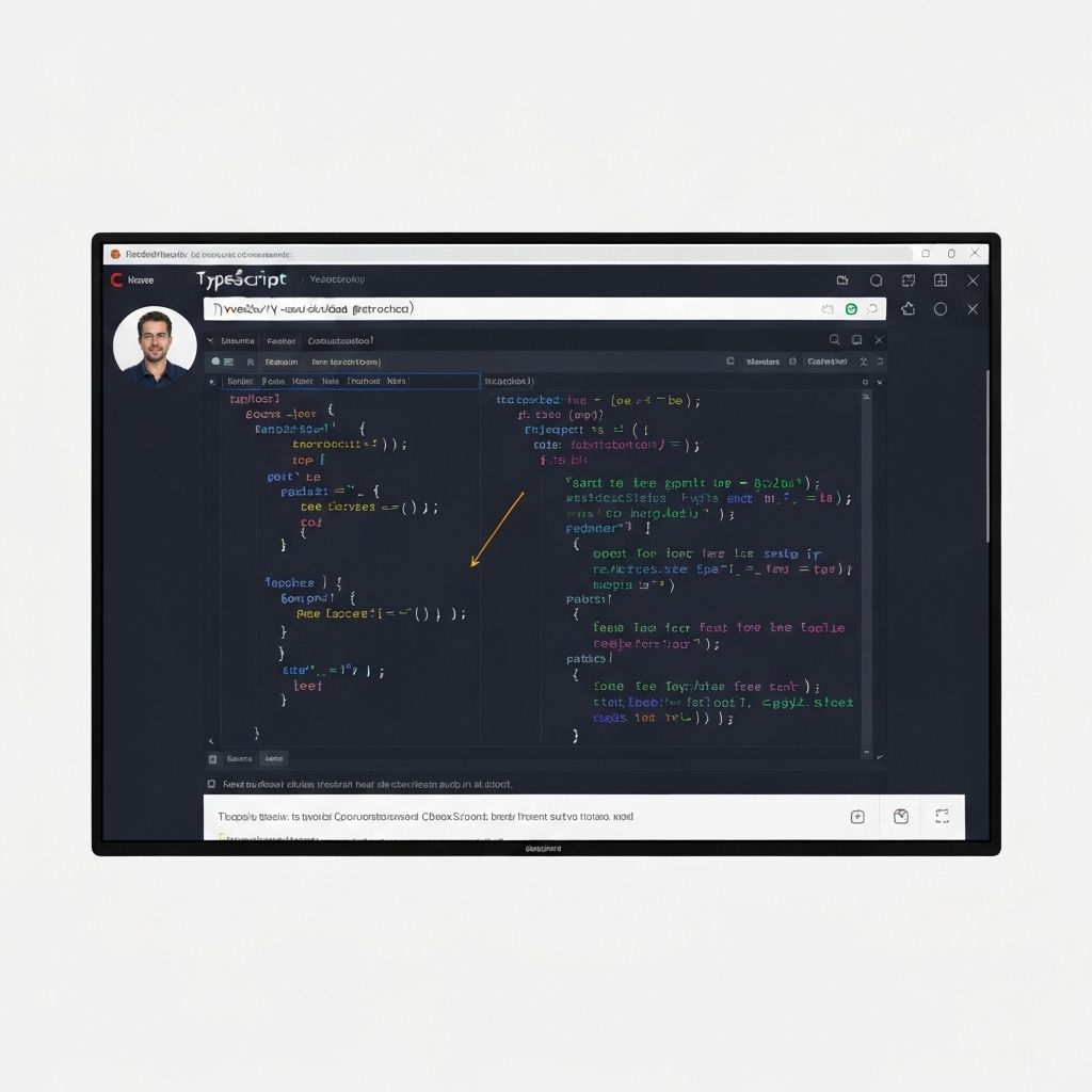 Online workshop screen showing TypeScript code examples